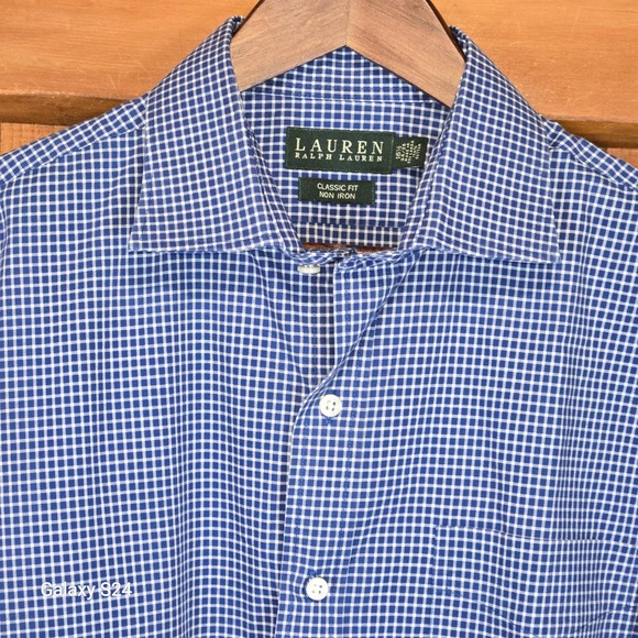 Lauren Ralph Lauren Other - Lauren Ralph Lauren Mens Blue White Micro Check Non Iron Dress Shirt‎ 16.5 34/35